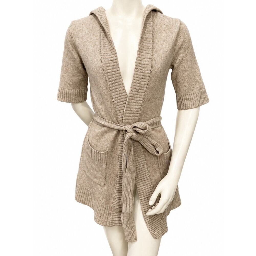 Banana Republic Lambswool Cashmere Cardigan Hooded Belted Short Sleeve M